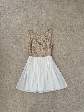 B Darlin Gold Sequin and White Chiffon Formal Dress
